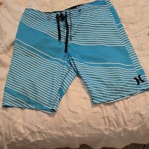 Mens Hurley Blue and White Board Shorts Quick-Drying Swimwear 36in Waist